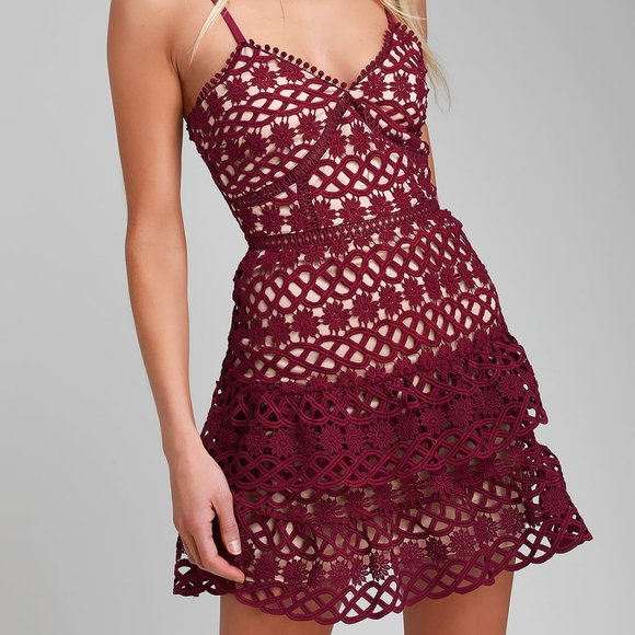Lulus Dresses & Skirts - Lulu's Beauty and Lace Plum Purple Crochet Lace Mini Dress